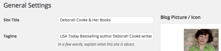 General Settings on Deborah Cooke's website on WordPress