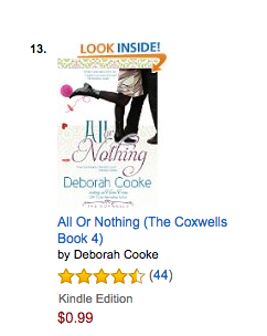 All or Nothing on the Contemporary romance bestseller list at Amazon.com on October 8 2016