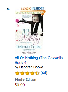 All or Nothing on the Romantic Comedy bestseller list at Amazon.com on October 8 2016