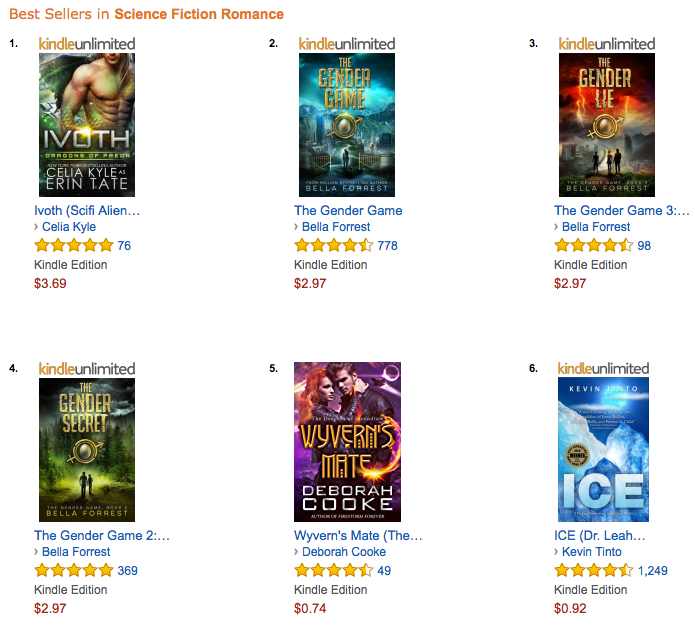 Wyvern's Mate on the Science Fiction Romance list at Amazon.com on January 7, 2017