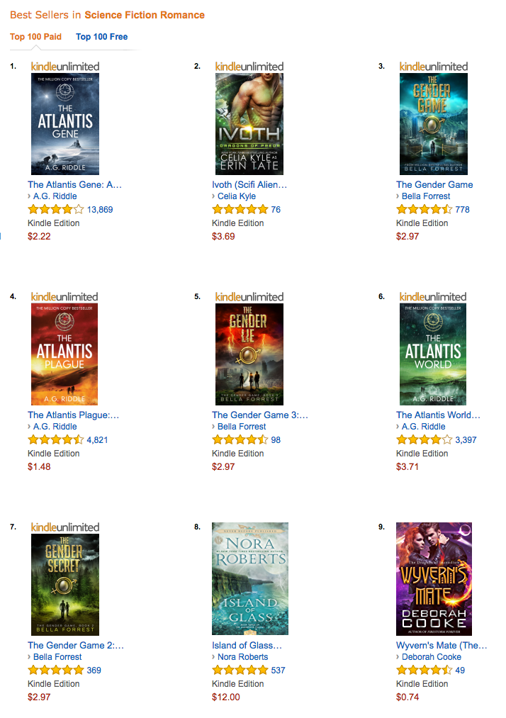 Wyvern's Mate on the Bestseller list in Kindle Science Fiction romance on January 7, 2017