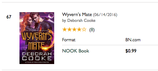 Wyvern's Mate on the Nook Bestseller list at B&N on January 7, 2017