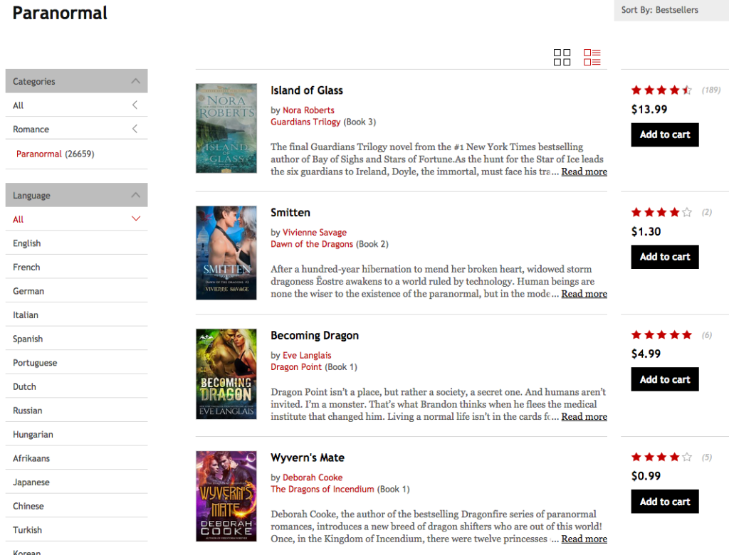 Wyvern's Mate on the PNR bestseller list at Kobo on January 7, 2017