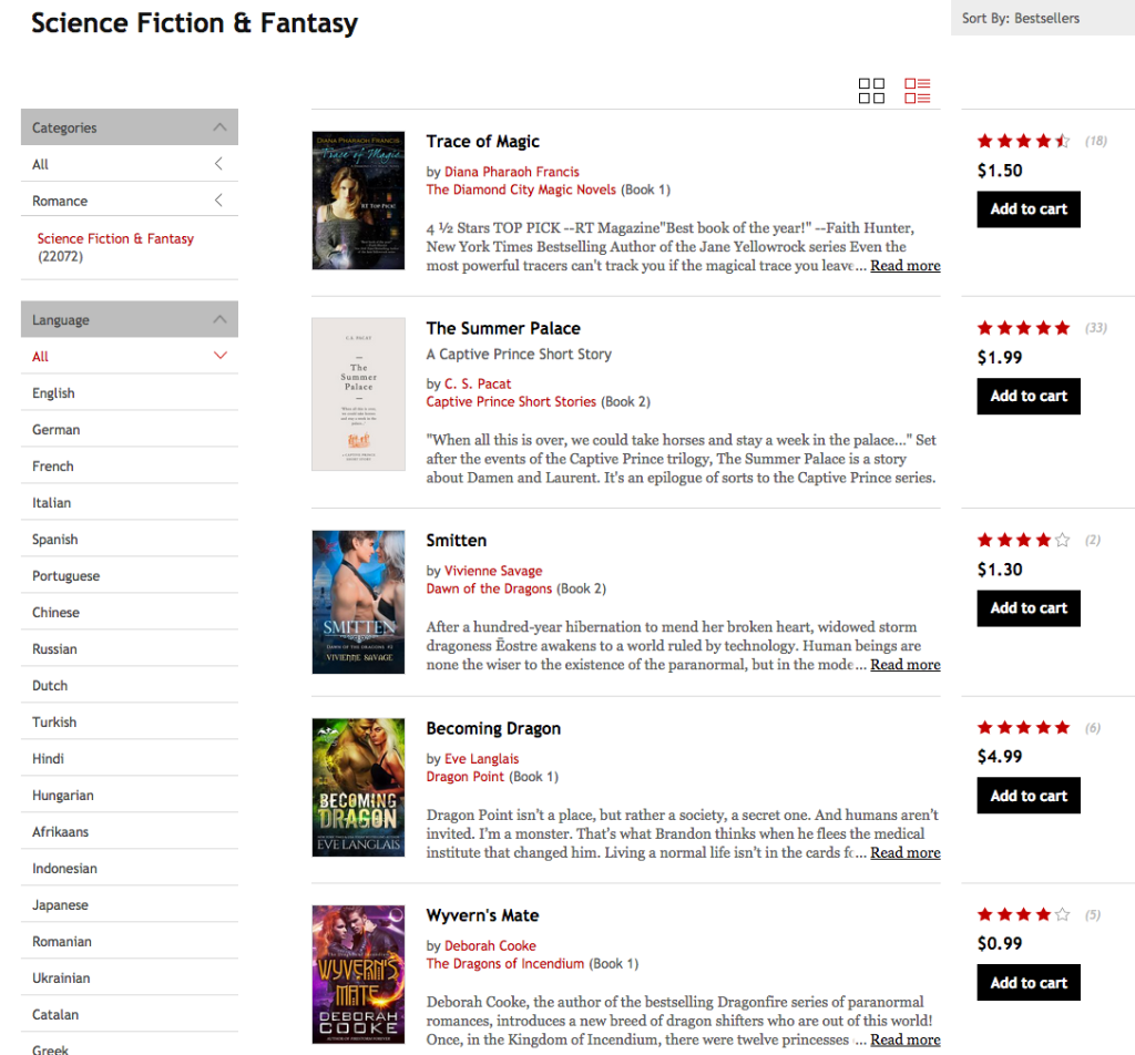 Wyvern's Mate on the SFR bestseller list at Kobo on January 7, 2017