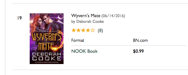 Wyvern's Mate on the Nook Romance bestseller list on January 7, 2017