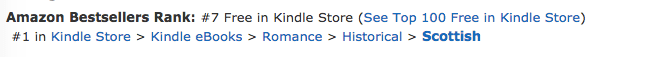 The Renegade's Heart at #7 free overall and #1 in Scottish Romance at Amazon.ca on April 26. 2017