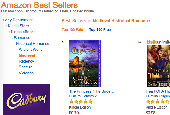 The Princess, a medieval romance by Claire Delacroix, at #1 in Medieval Romance on August 26, 2017