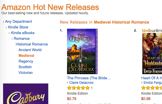 The Princess, a medieval romance by Claire Delacroix, at #1 in Hot New Releases in Medieval Romance in the Kindle store