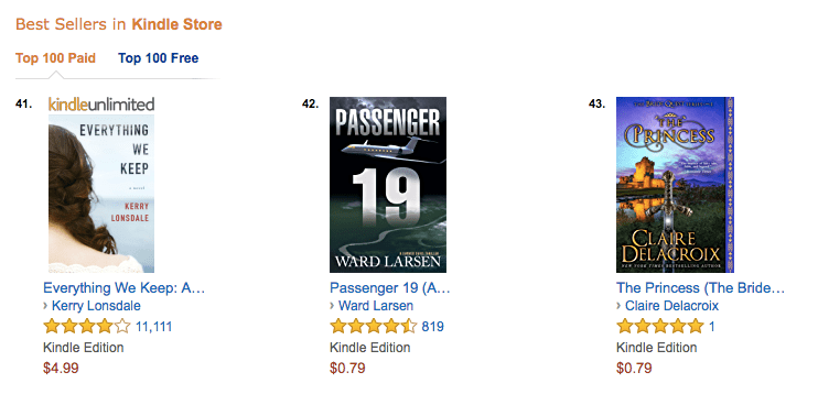 The Princess, a medieval romance by Claire Delacroix, at #43 overall in the Kindle store on August 26, 2017