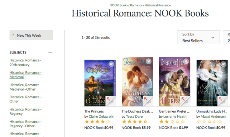 The Princess by Claire Delacroix at #1 in Historical Romance at the Nook store on August 26, 2017