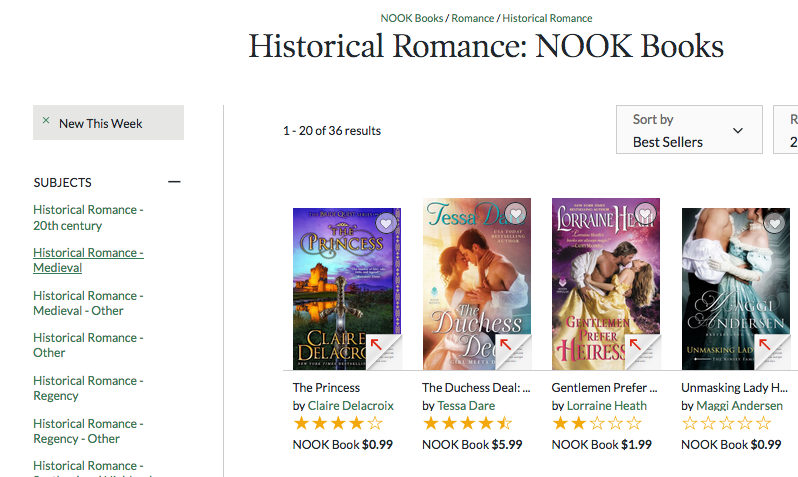 The Princess by Claire Delacroix at #1 in Historical Romance at the Nook store on August 26, 2017