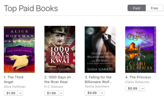 The Princess, a medieval romance by Claire Delacroix, at #4 bestselling in the iBooks store on August 26, 2017