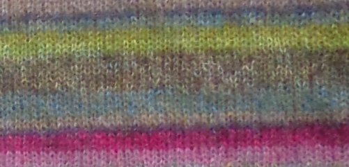 Earth Stripe wrap detail, knit by Deborah Cooke