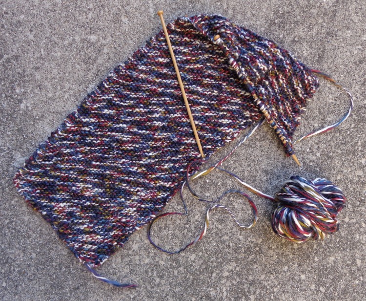 Scarf knit in mystery thick-and-thin yarn by Deborah Cooke