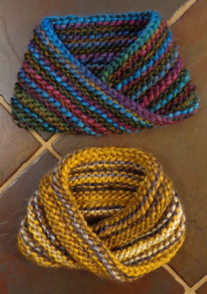 Two Mobius cowls knit by Deborah Cooke