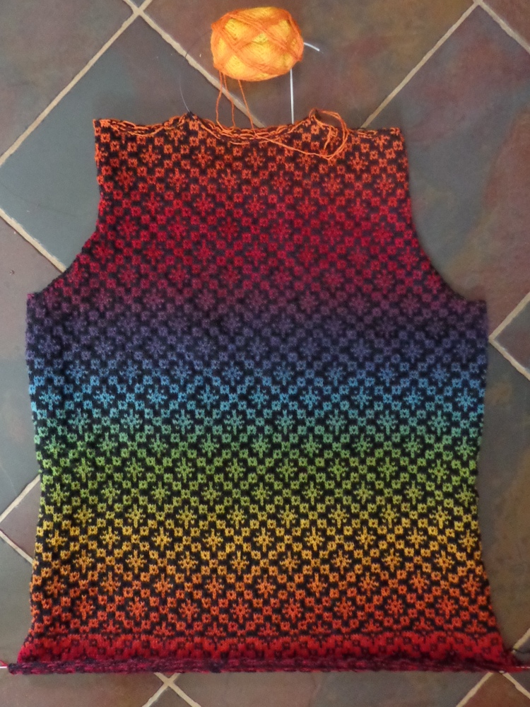 Back of sweater in Kauni Effektgarn knit by Deborah Cooke