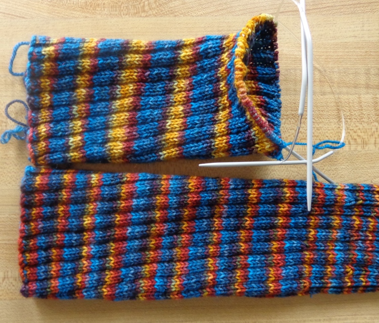 knee socks knit in Fleece Artist Trail Socks by Deborah Cooke