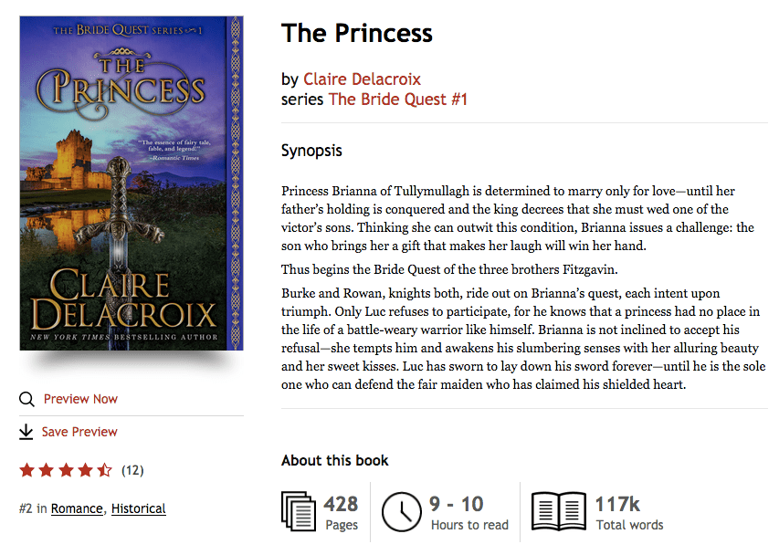 The Princess, #1 in historical romance at Kobo on December 4, 2018