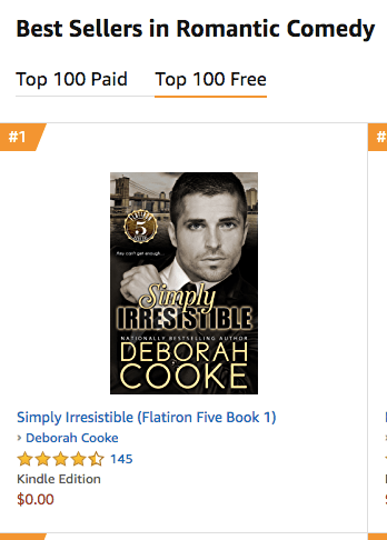 Simply Irresistible, book one of the Flatiron Five series of contemporary romances by Deborah Cooke, at #1 in Romantic Comedy at Amazon.com on August 13, 2019