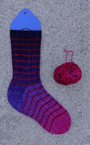 Sock knit in Biscotte Yarns Mini-Metamorph by Deborah Cooke