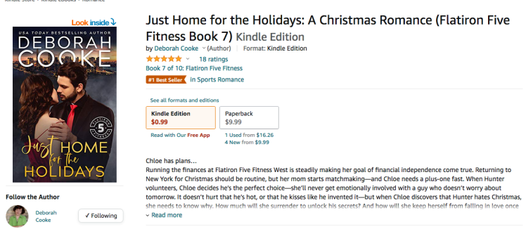 Just Home for the Holidays by Deborah Cooke at #1 in Sports Romance in the Kindle store at Amazon.ca on December 1, 2021