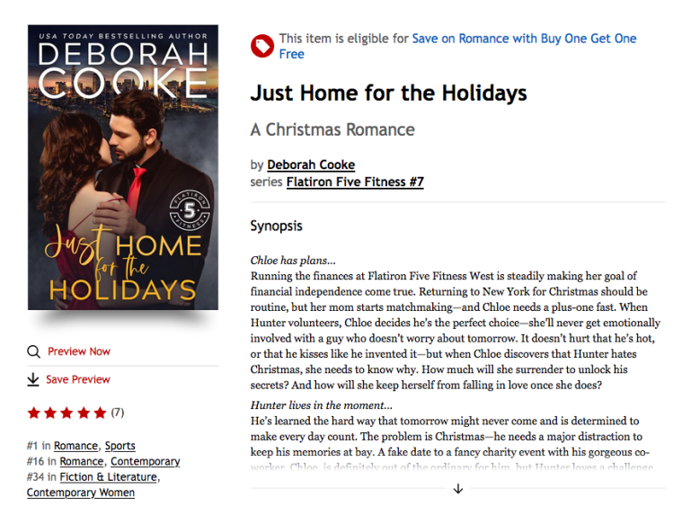 Just Home for the Holidays by Deborah Cooke at #1 in Sports Romance in the KOBO store on December 1, 2021