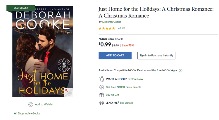 Just Home for the Holidays by Deborah Cooke at #18 overall in the Nook store on December 1, 2021