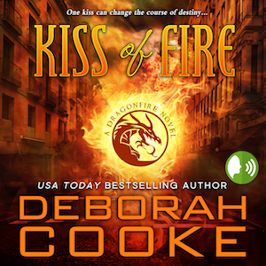 Kiss of Fire, book one of the Dragonfire Novels series of paranormal romances by Deborah Cooke, AI-narrated audiobook edition