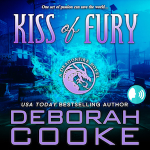 Kiss of Fury, book two of the Dragonfire Novels series of paranormal romances by Deborah Cooke, AI-narrated audiobook edition