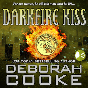 Darkfire Kiss, book seven of the Dragonfire Novels series of paranormal romances by Deborah Cooke, AI audio edition