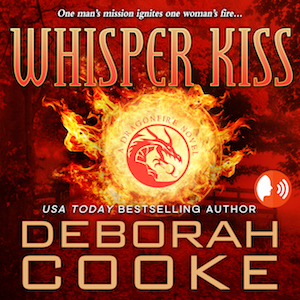 Whisper Kiss, book six of the Dragonfire Novels series of paranormal romances by Deborah Cooke, AI audio edition