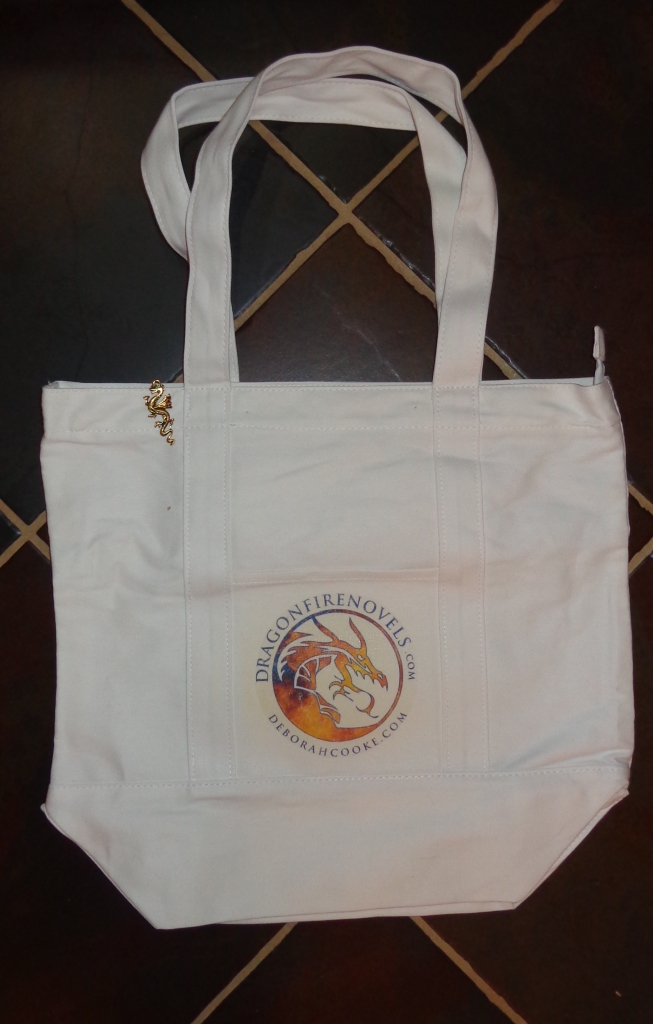 Dragonfire zippered tote bag offered as an early bird bonus in Deborah Cooke's Dragonfire omnibus editions campaign
