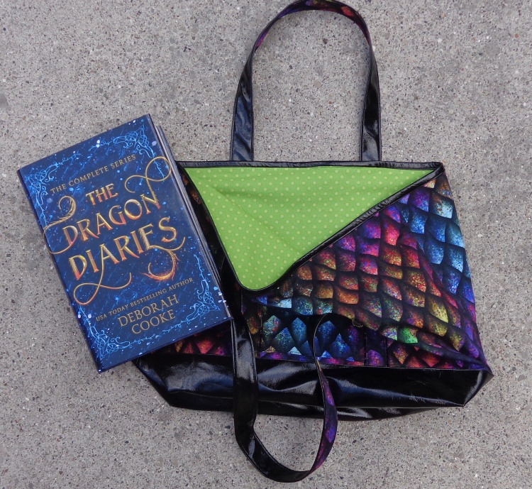 Dragonscale tote bag sewn by Deborah Cooke for the Dragon Diaries Hardcover Omnibus Kickstarter campaign