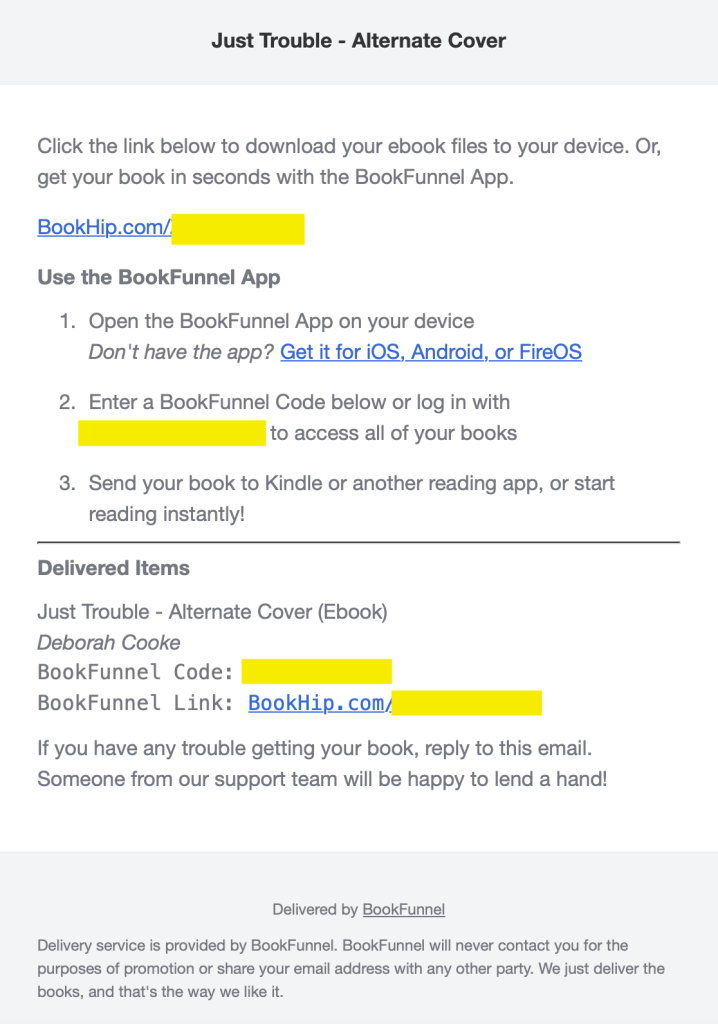 BookFunnel delivery email content