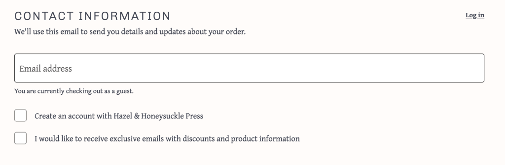 check-out at Hazel & Honeysuckle Press