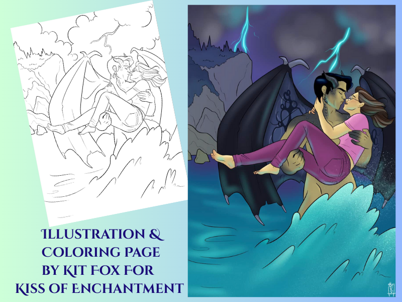 digital reward for all backers of the Kickstarter campaign for Kiss of Enchantment of downloadable character art by Kit Fox and a downloadable coloring page, too.