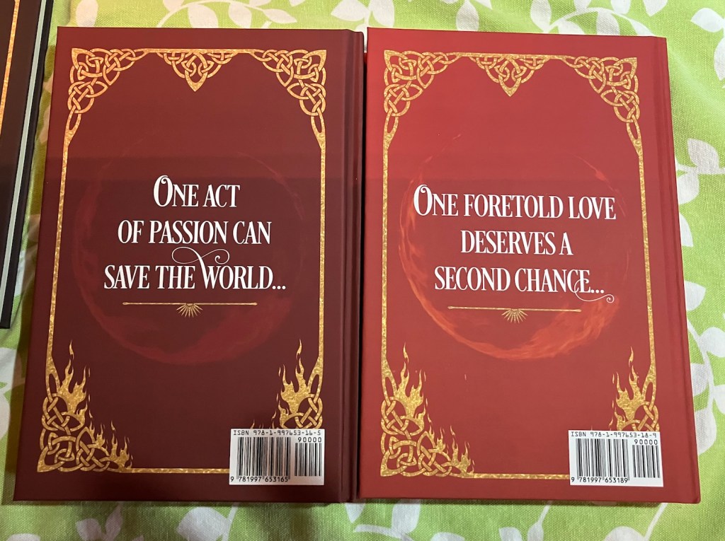 backs of the case laminates of the jacketed hardcovers of the Dragonfire Novels