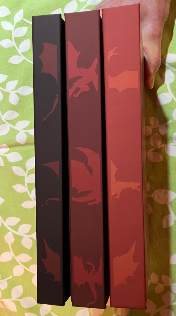 spines of the case laminates from the jacketed hardcovers of the Dragonfire Novels